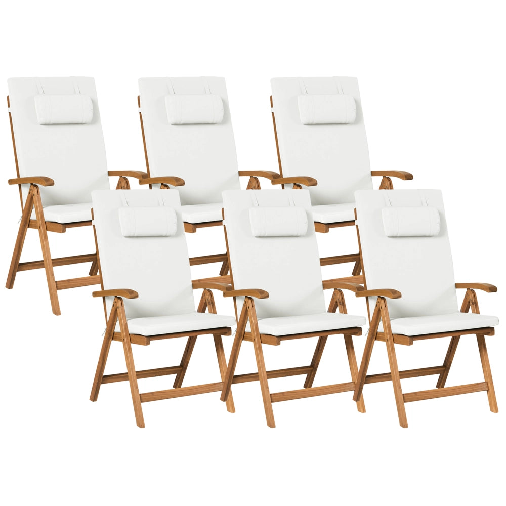 Set di 6 sedie da giardino in legno di acacia chiaro con cuscini bianco sporco pieghevoli resistenti ai raggi UV stile rustico