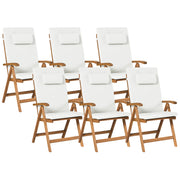 Set di 6 sedie da giardino in legno di acacia chiaro con cuscini bianco sporco pieghevoli resistenti ai raggi UV stile rustico