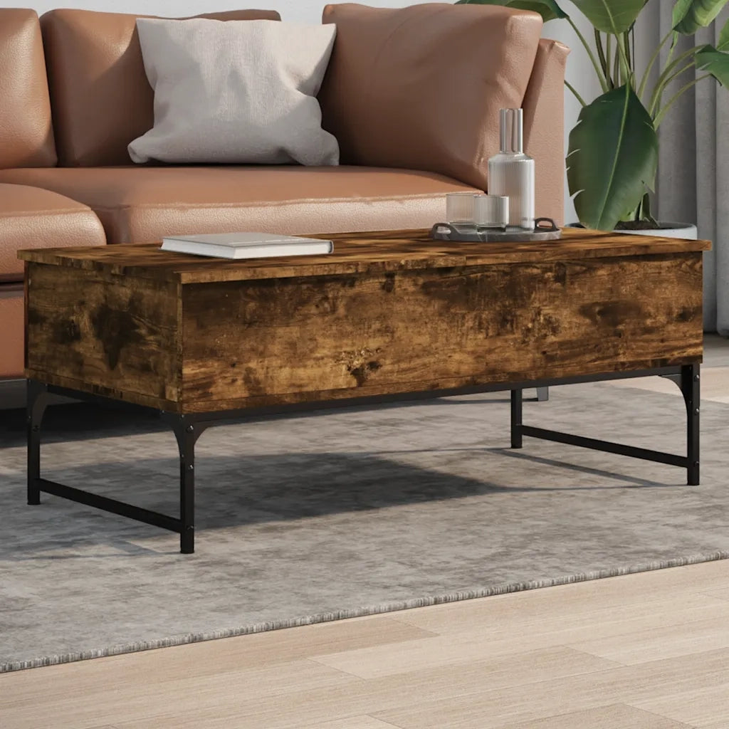 Tavolino Salotto Rovere Fumo 100x50x40cm Multistrato e Metallo 845378
