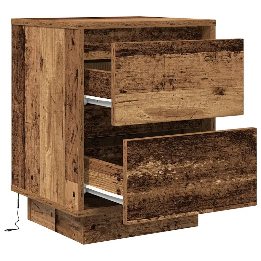 Set di 2 Comodini | Armadio da Notte | Mobiletto da notte con Luci a LED Legno Antico 38x34x50 cm