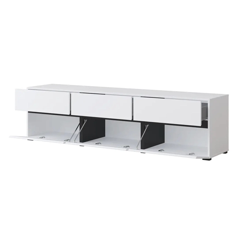 Mobile TV 180cm colori bianco e nero collezione HAVANA. Mobile design con 3 porte e 3 cassetti.