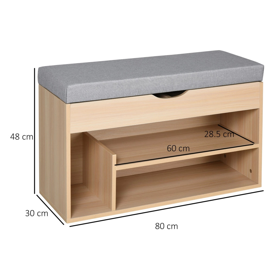 Panca Scarpiera 2 Ripiani in MDF con Cuscino 80x30x48 cm  Grigio e Rovere