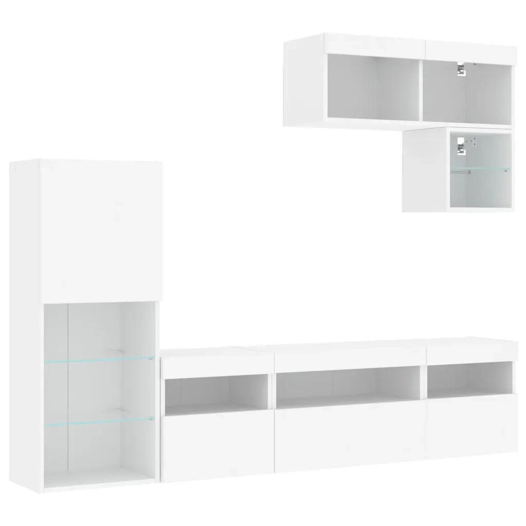Mobili TV a Muro con LED 6pz Bianchi in Legno Multistrato 3216732
