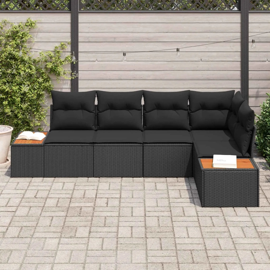Set Divano da Giardino con cuscino 5 pcs Nero Poly Rattan 3356753