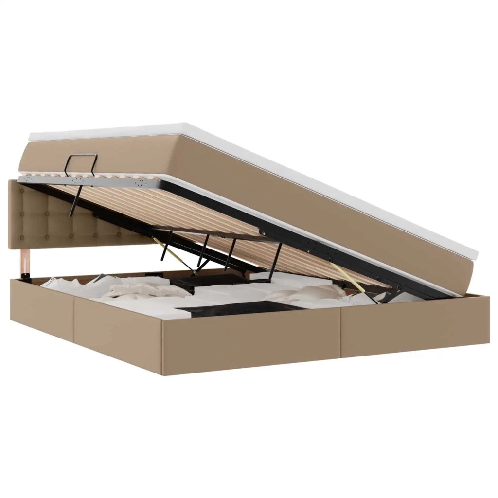 Letto con contenitore e LED con led Cappuccino 160 x 200 cm
