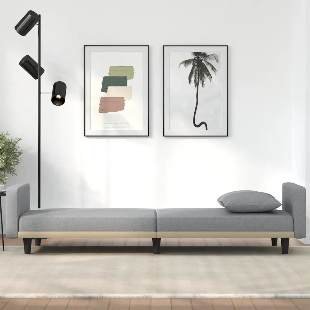 Divano Letto con Cuscini Grigio Chiaro in Tessuto 351875