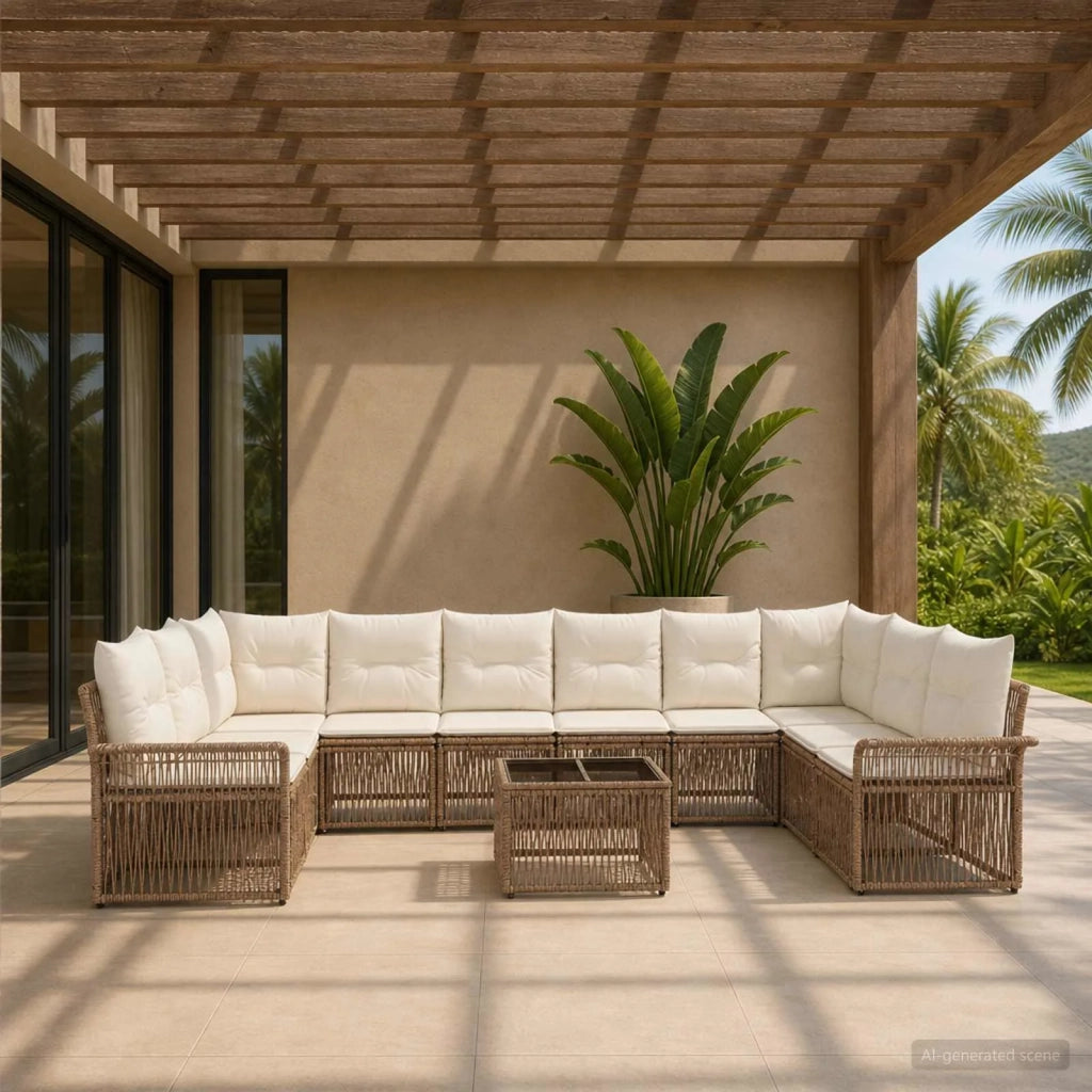Set Divano da Giardino 11 pz Beige polyrattan 3434943