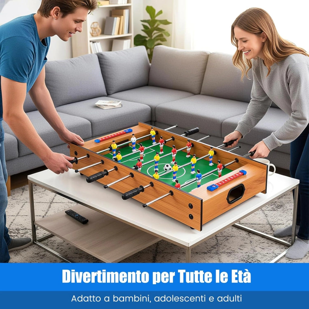2 in 1 Calcio Balilla in Legno, Calcetto da Tavolo e Hockey da Tavolo con 6 Aste, con 2 Segnapunti, Biliardino per Bambini e Adulti da Casa, 69 x 36 x 10 cm