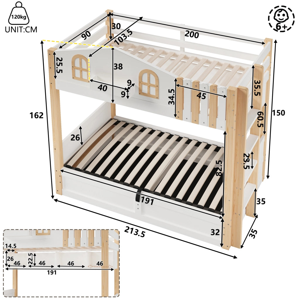 Letto a castello 90x200 cm con vano contenitore idraulico e LED