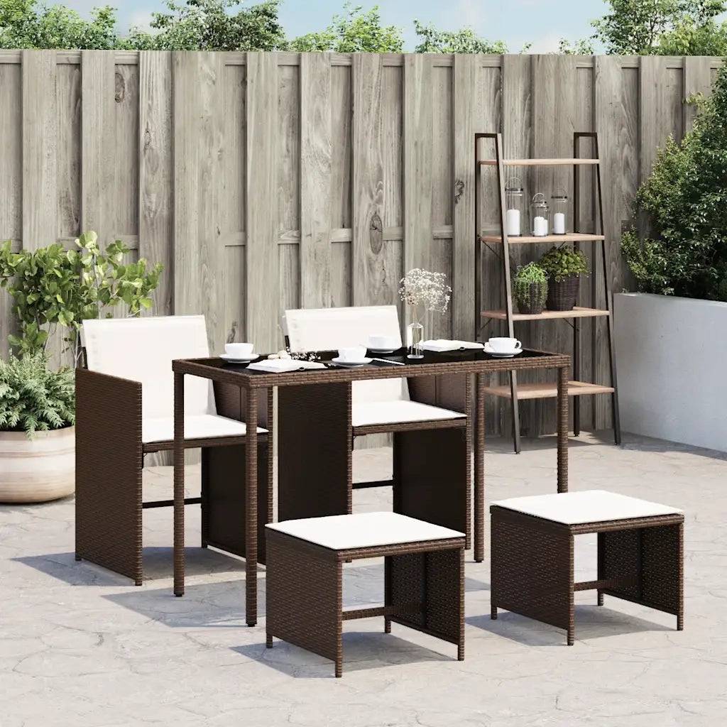 Set da Pranzo da Giardino 5pz | Set Salotto da Giardino con Cuscini in Polyrattan Marrone