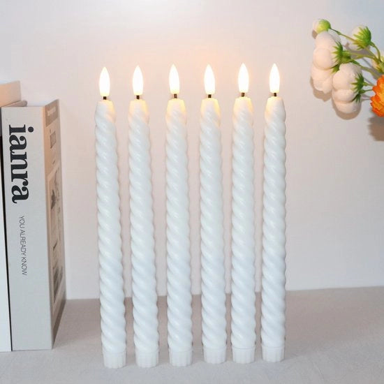 6 pezzi - Candele a spirale in bianco senza fiamma con telecomando, candele LED lampeggianti a batterie - 25,5 cm