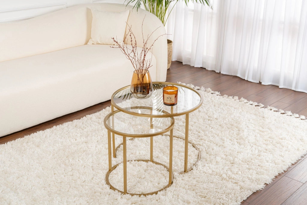Set di 2 tavolini in metallo "Aurum" - 60 x 60 x 43 cm - Oro trasparente