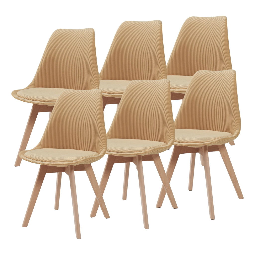 Set Fläten di 6 Sedie da Sala con Seduta Imbottita Rivestimento in Velluto a Coste Giallo Senape [en.casa]