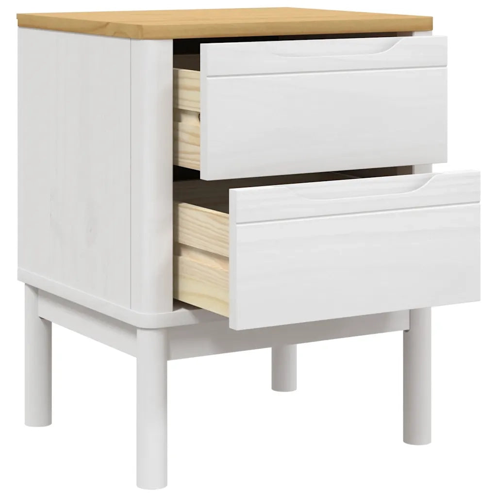Comodino-Tavolino da notte FLORO Bianco 45x39x57 cm in Legno Massello di Pino