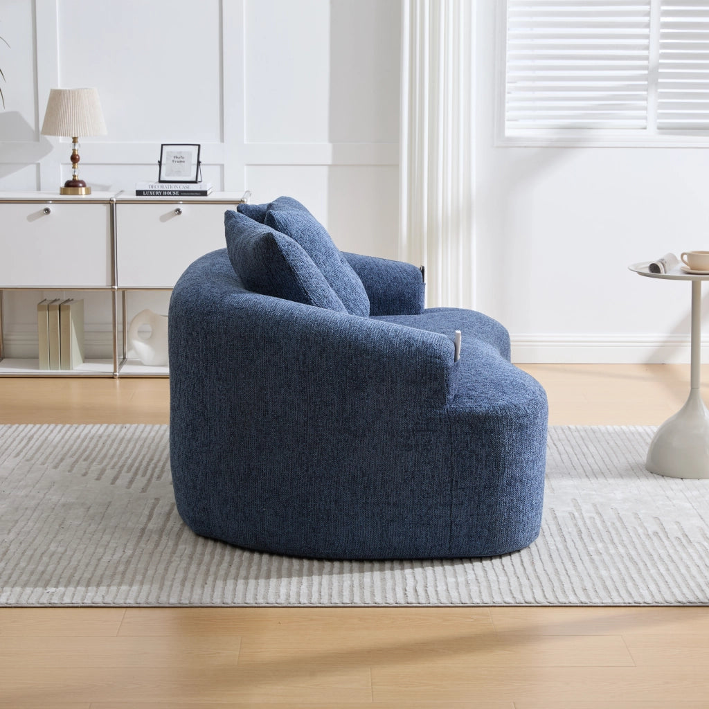 Divano a due posti in chenille con seduta profonda e cuscini extra spessi blu senza montaggio 164 × 92 × 60 cm