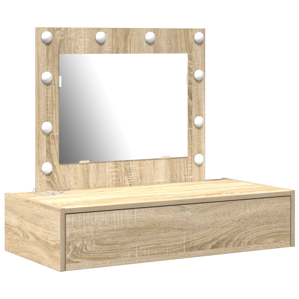 Tavolo da trucco a parete con luci LED in rovere Sonoma