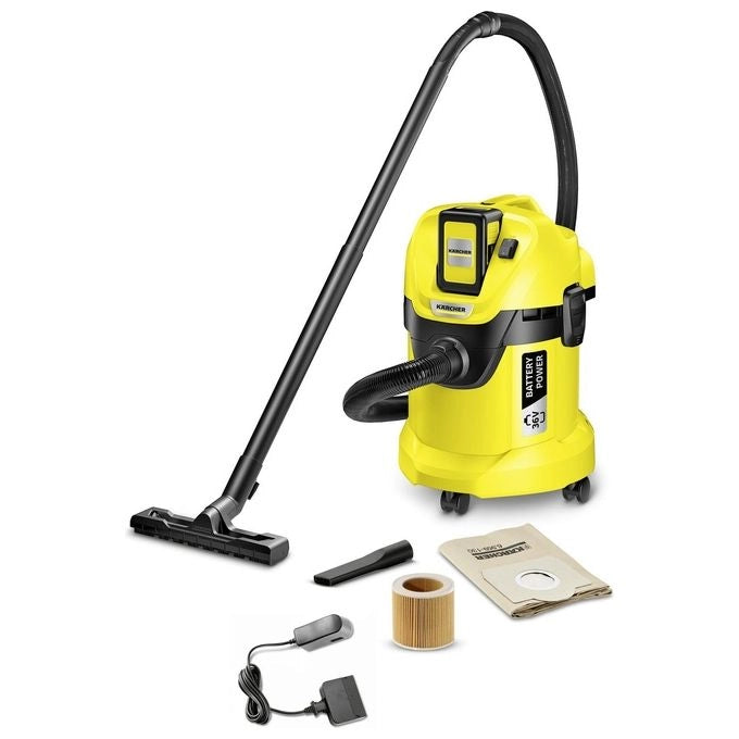 Kärcher 1.629-911.0 WD 3 Battery Set Aspirapolvere Bagnato-Asciutto a Batteria 17 L 300 W autonomia 15 min colore Nero Giallo