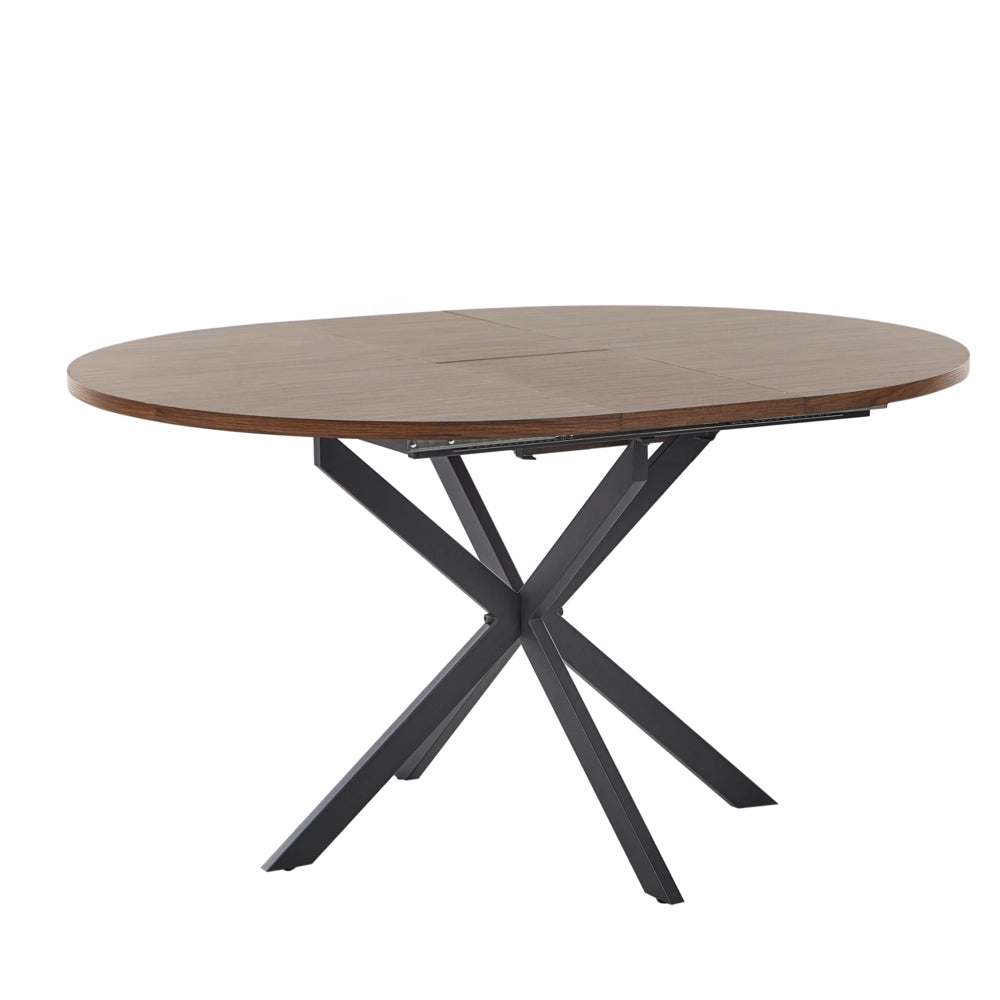 Tavolo da pranzo allungabile in legno scuro con piano in MDF nero e gambe in metallo 10/140 x 110 cm rotondo con 4 posti a sedere