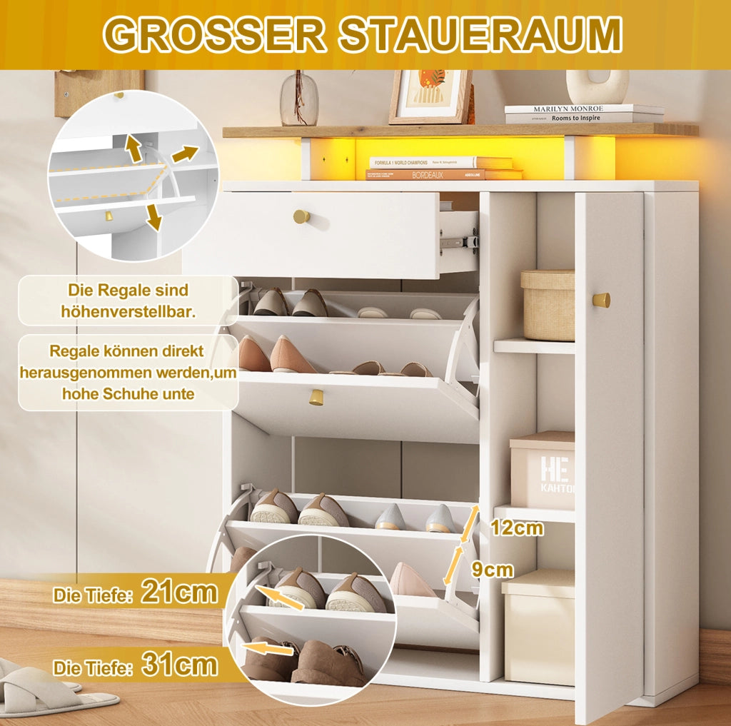 Set ingresso 3 pezzi con specchio; scarpiera; appendiabiti; LED e USB; bianco