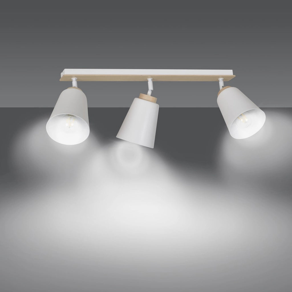 Faretto a soffitto ATLAS in acciaio bianco e legno naturale