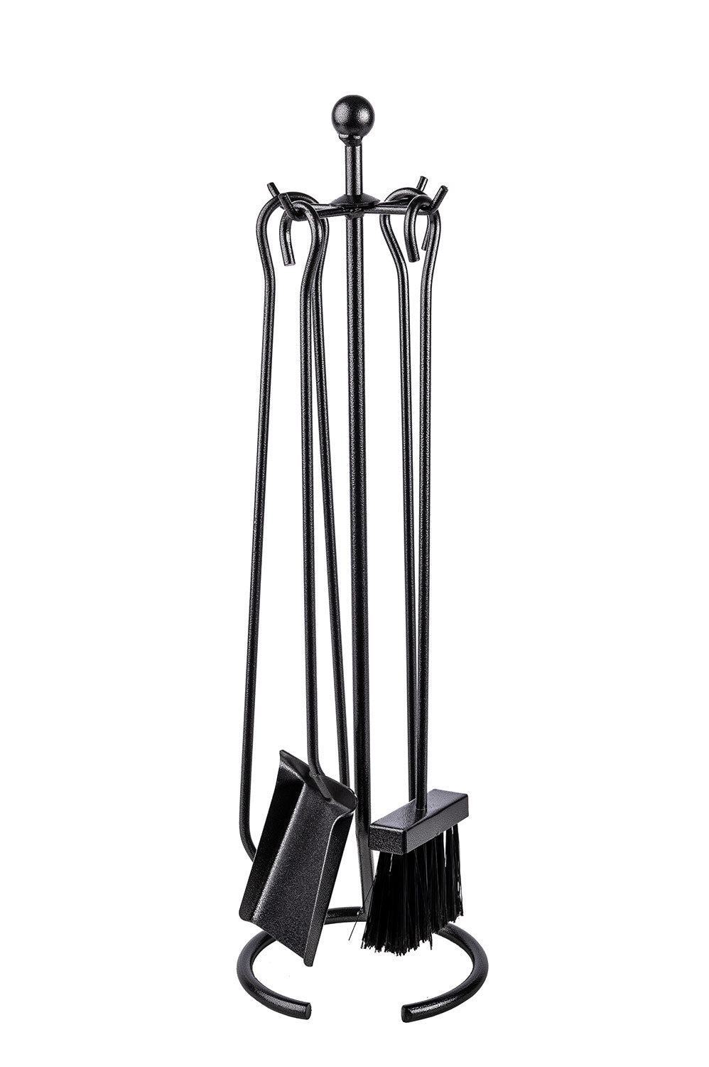 Trespolo per Attrezzi Camino con Pomolo Ø12 con Paletta Scopino Attizzino e Pinza in Ferro Tondo Grigio Martellato