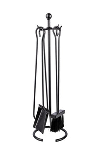Trespolo per Attrezzi Camino con Pomolo Ø12 con Paletta Scopino Attizzino e Pinza in Ferro Tondo Grigio Martellato