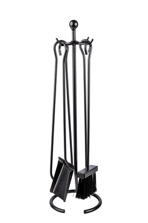 Trespolo per Attrezzi Camino con Pomolo Ø12 con Paletta Scopino Attizzino e Pinza in Ferro Tondo Grigio Martellato