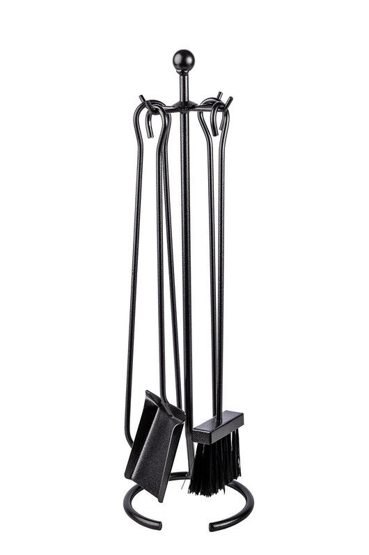 Trespolo per Attrezzi Camino con Pomolo Ø12 con Paletta Scopino Attizzino e Pinza in Ferro Tondo Grigio Martellato