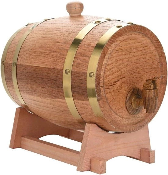 Dispensatore di Birra da 3L in Quercia con Base per Whisky Bourbon Tequila - Deposito per Vino.