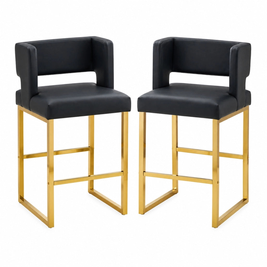 Sgabello da bar nordico nero con gambe oro, h 91,4 cm