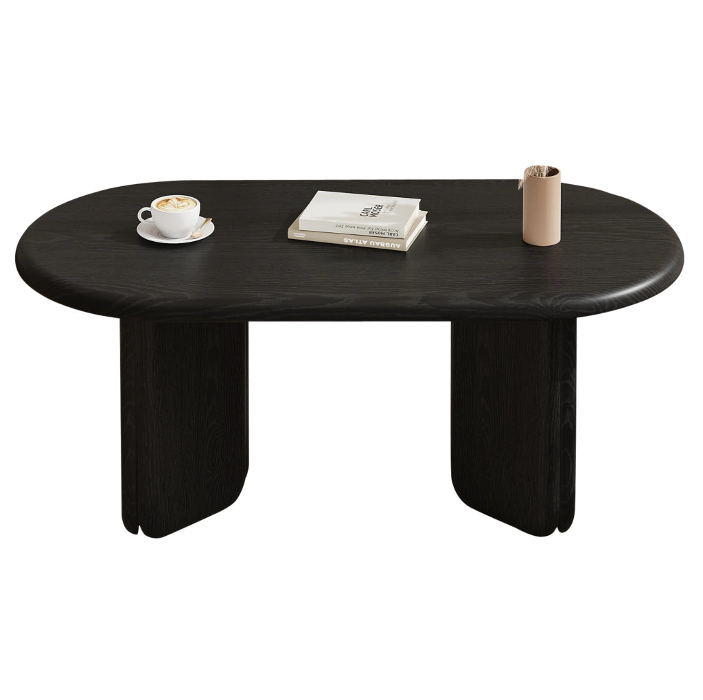 Tavolino da caffè ovale 99x50x40 cm in MDF nero con gambe arrotondate