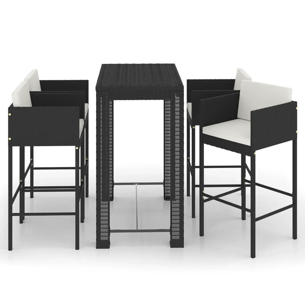Set Bar da Giardino 5 pz con Cuscini Polyrattan Nero cod mxl 39395
