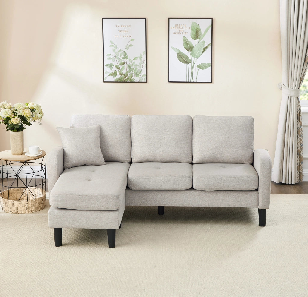 Divano angolare modulare 3 posti con chaise longue in tessuto beige grigio 166 × 118 × 77 cm