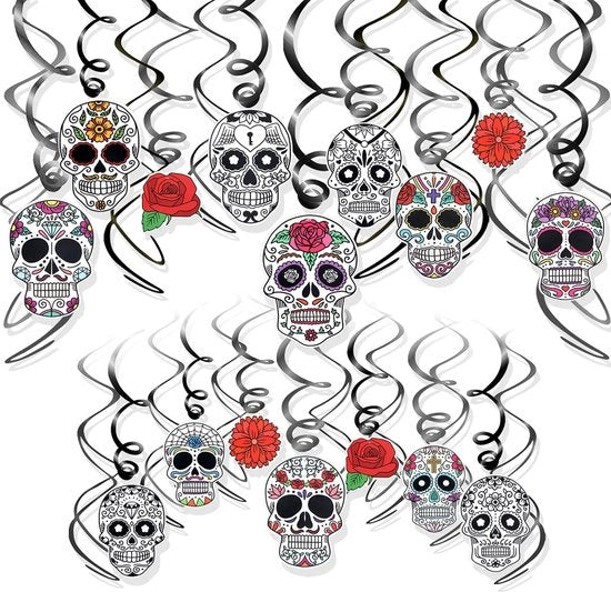 Decorazioni per Halloween - 30 pezzi - Spirale di teschi - Decorazioni da appendere - Incluso chiodo - Decorazioni da festa