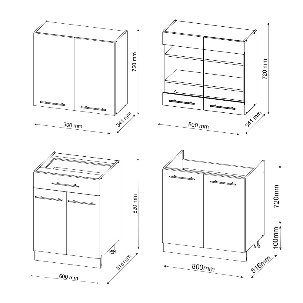 Cucina completa Fame-Line Bianco lucido/Antracite 140 cm, PL Marmo Vicco