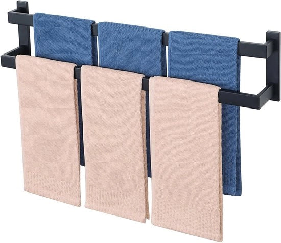 Sostegno Asciugamani - Sostegno Asciugamani Ospiti - Montaggio a Parete Bagno - Acciaio Inossidabile - 70 x 10 x 16 cm - Nero