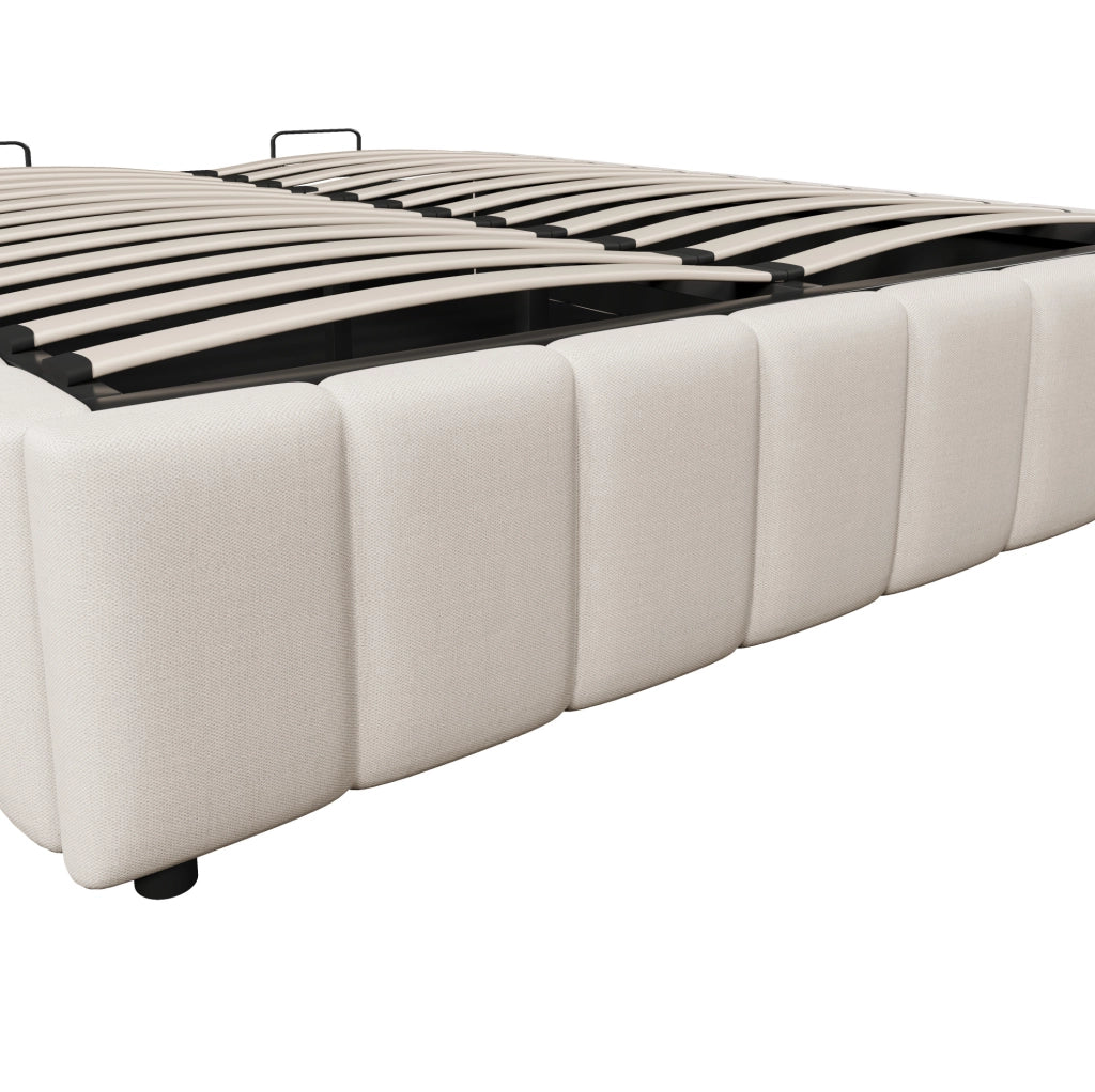 Letto matrimoniale 140x200 cm con contenitore idraulico; senza testiera; in lino beige