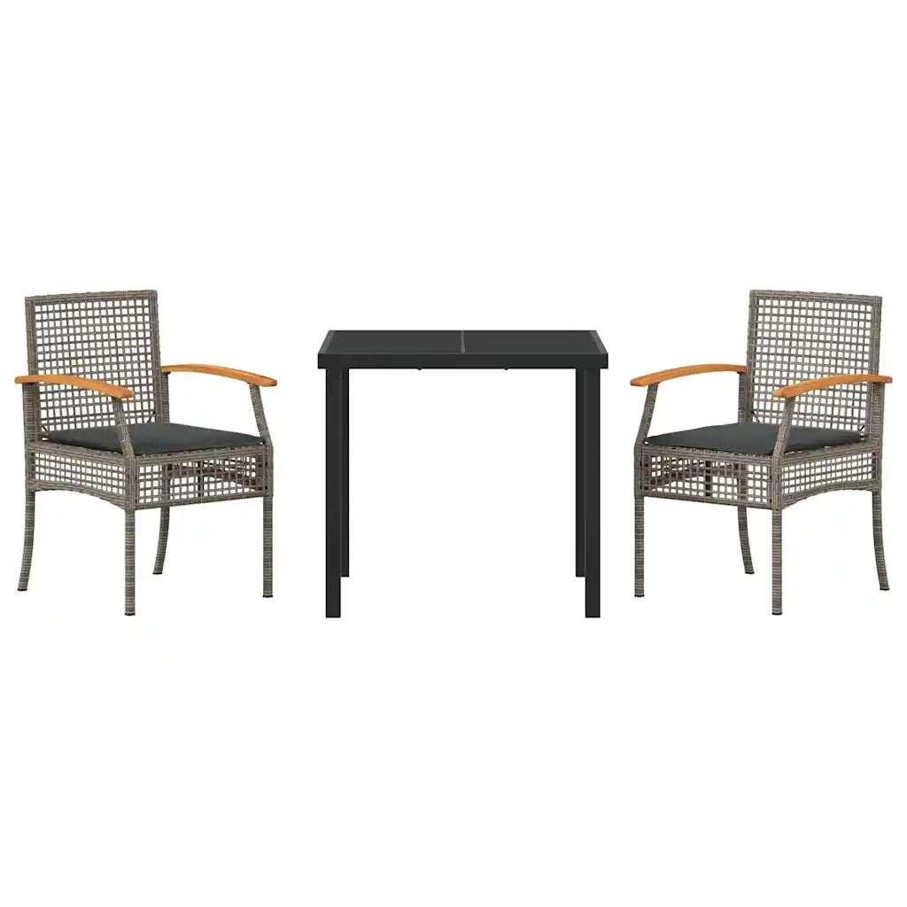 Set da Pranzo per Giardino 3 pcs Grigio e Nero Rattan 3380820