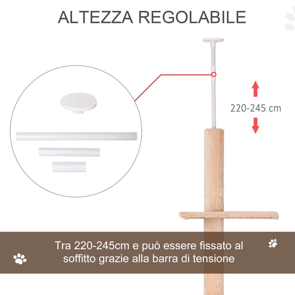 Tiragraffi per Gatti Multilivello ¨C zephmum ¨C Giallo 220-245cm con Cucce
