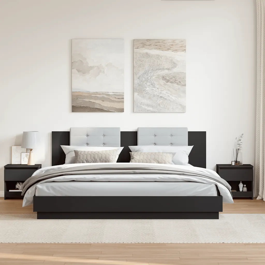 Set di 2 Comodini | Armadio da Notte | Mobiletto da notte Neri 40x30x39 cm in Legno Multistrato