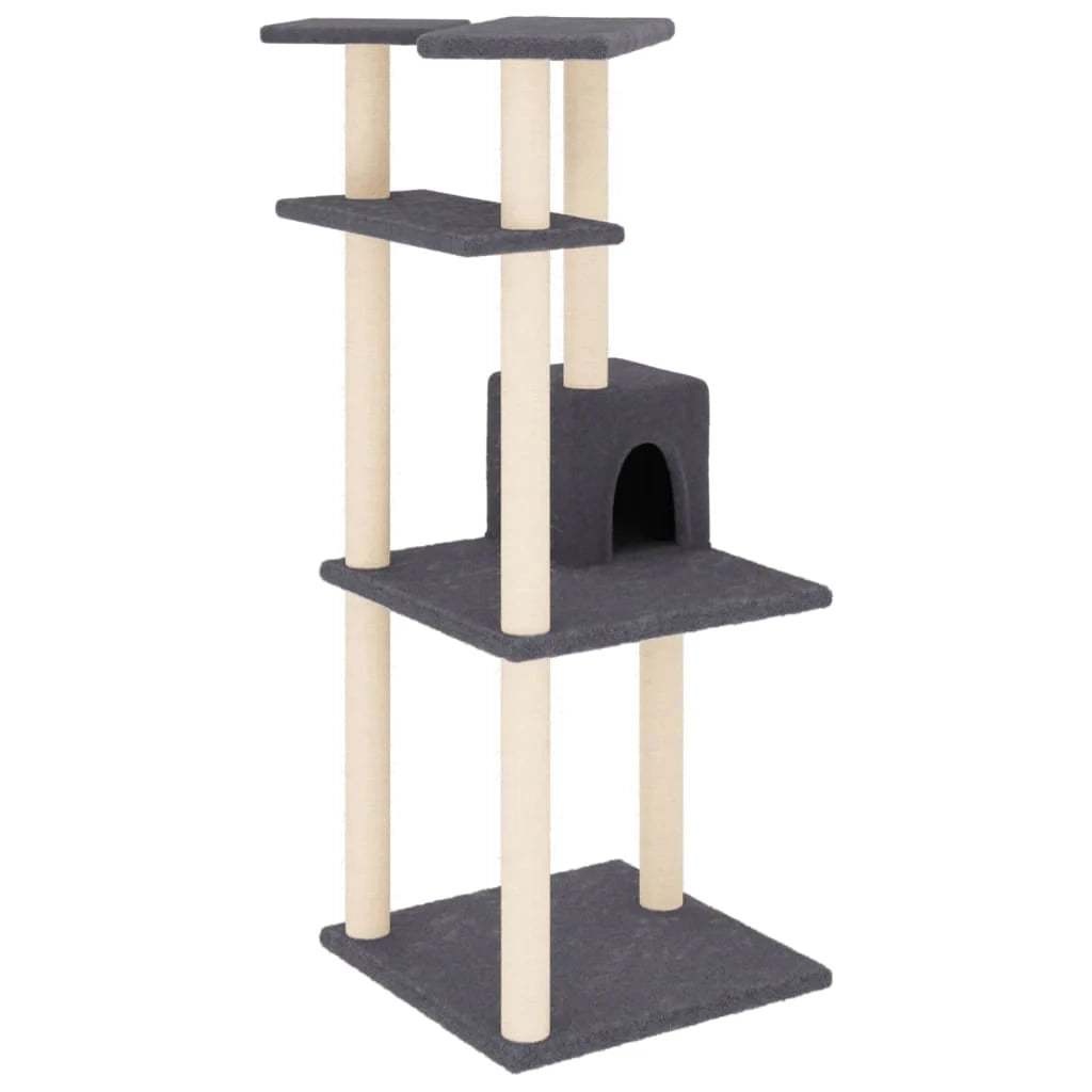 Tiragraffi per gatti torre per arrampicata giocattolo piattaforma per arrampicata con tiragraffi in sisal scuro 123 cm grigio 02_0022651