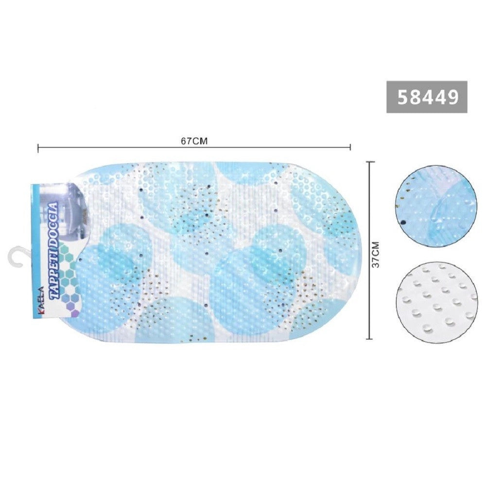 Trade Shop - Tappeto Antiscivolo Ovale Cerchi Azzurri Per Vasca Bagno Doccia 67 X 37 Cm 58449 -