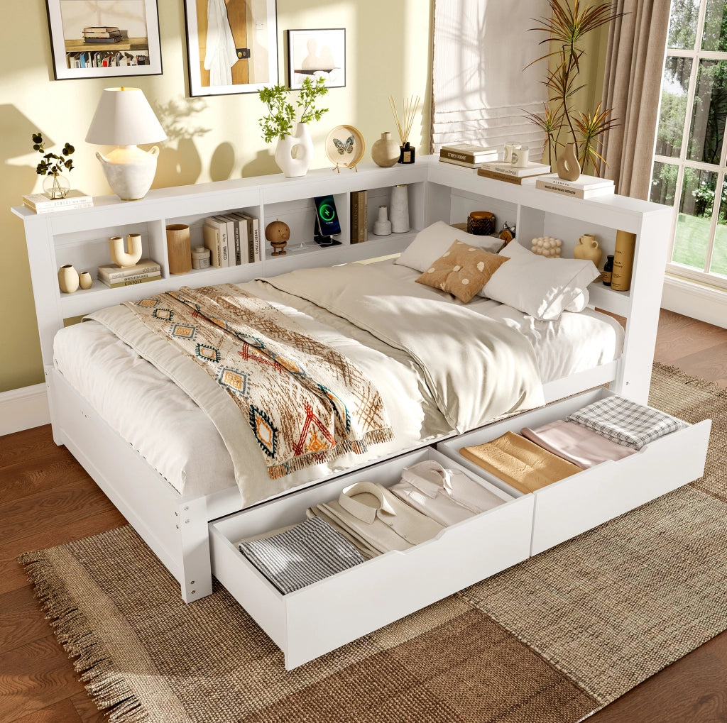 Letto da giorno 140x200 cm con USB, presa e 2 cassetti