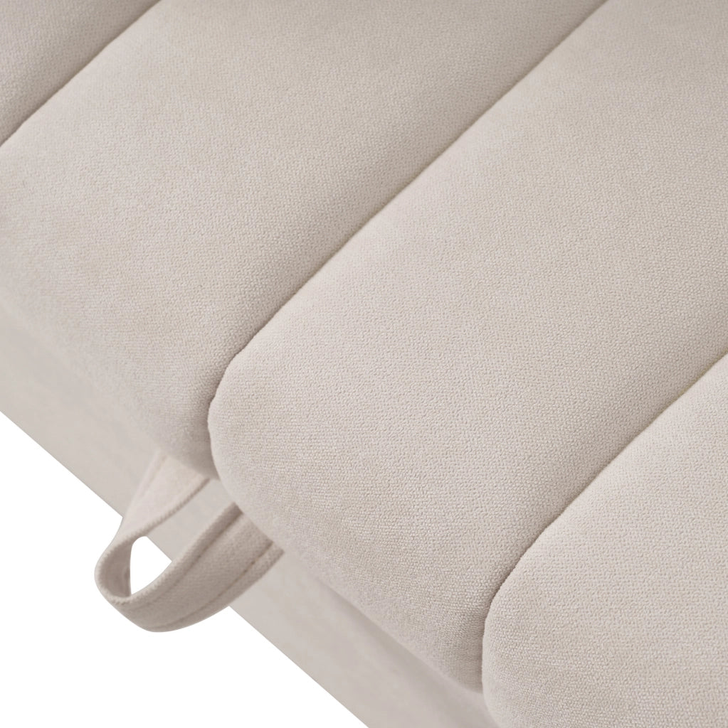 Divano letto 2 posti beige multifunzione con schienale regolabile, portabevande e tasche laterali