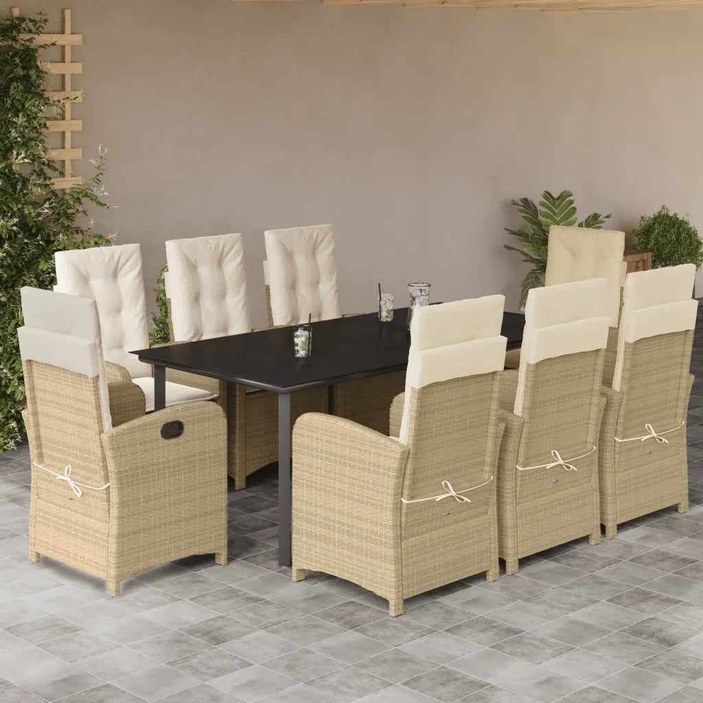 Set da Pranzo da Giardino 9 pz con Cuscini Beige in Polyrattan 3212389