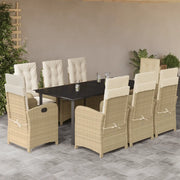 Set da Pranzo da Giardino 9 pz con Cuscini Beige in Polyrattan 3212389