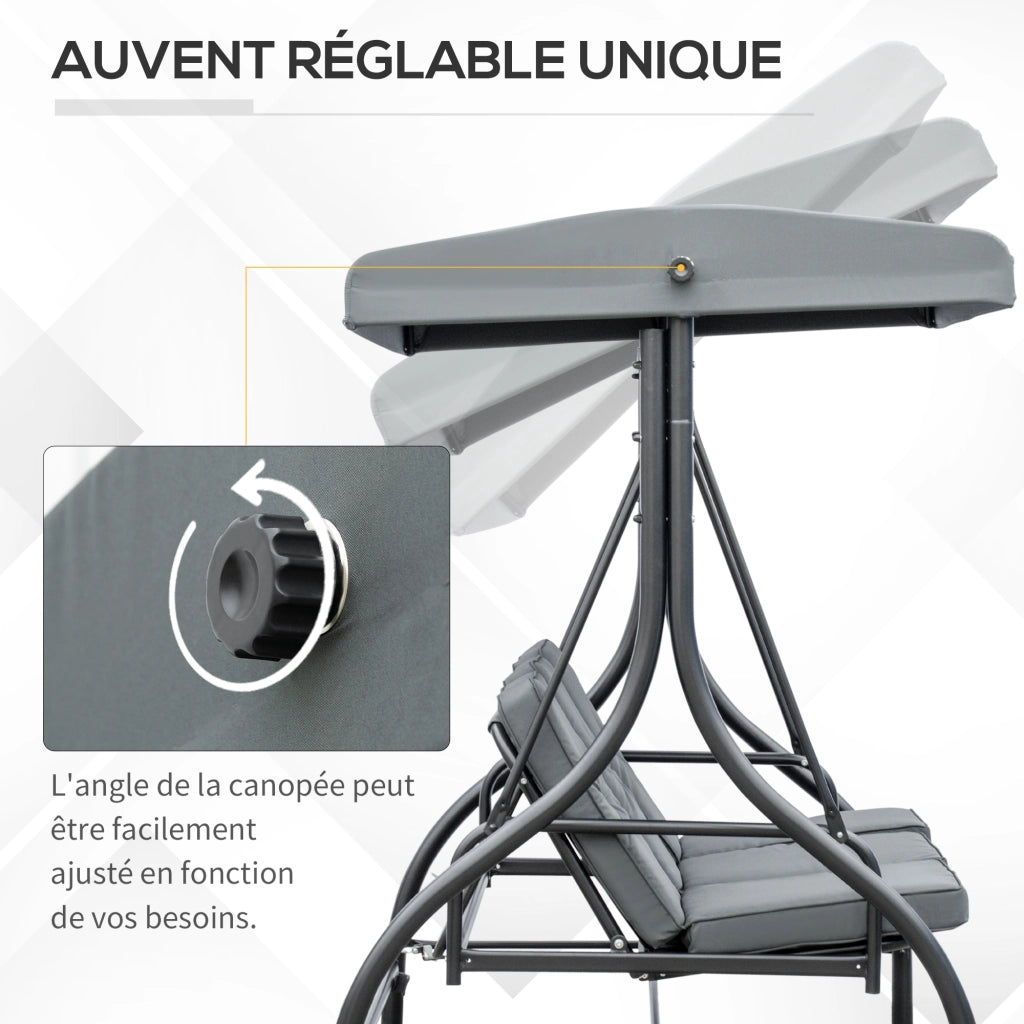 Amaca da Giardino 3 Posti Convertibile Letto ¨C zephmum ¨C Grigio Tessuto 200x140 cm