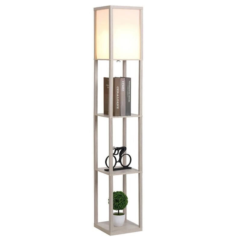 LAMPADA DA TERRA CON MENSOLE INTEGRATE IN ROVERE BIANCO 17X32X42 CM