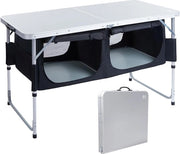 Tavolo da campeggio, pieghevole, tavolo da campeggio in alluminio, 120 x 60 cm, regolabile in altezza con spazio di ripostiglio, tavolo da giardino, cassaforte da campeggio, piccola dimensione di imballaggio per picnic, barbecue