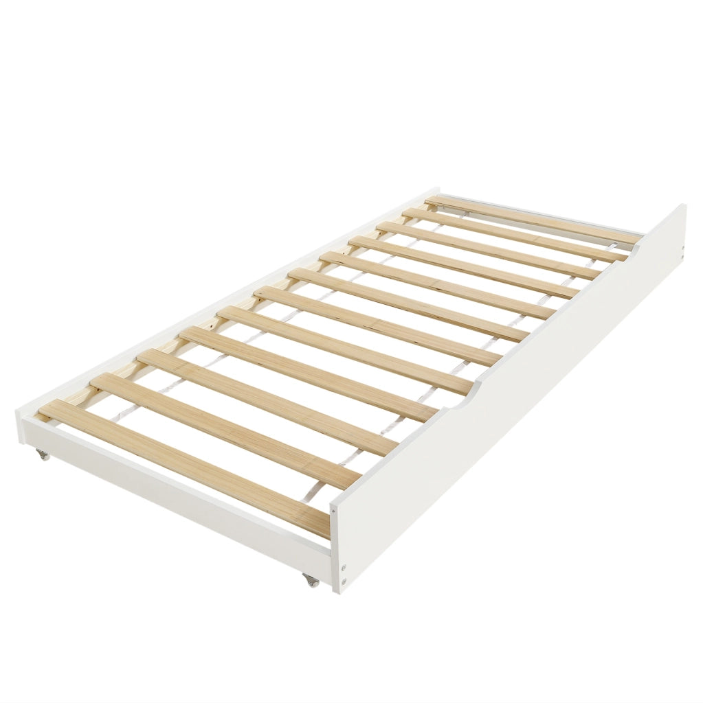 Letto multifunzione bianco con letto estraibile, LED e presa integrata